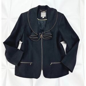 Spanner Sz 16 Black Ruffled Collar Full Zip Up Jacket Light Coat Womens RARE